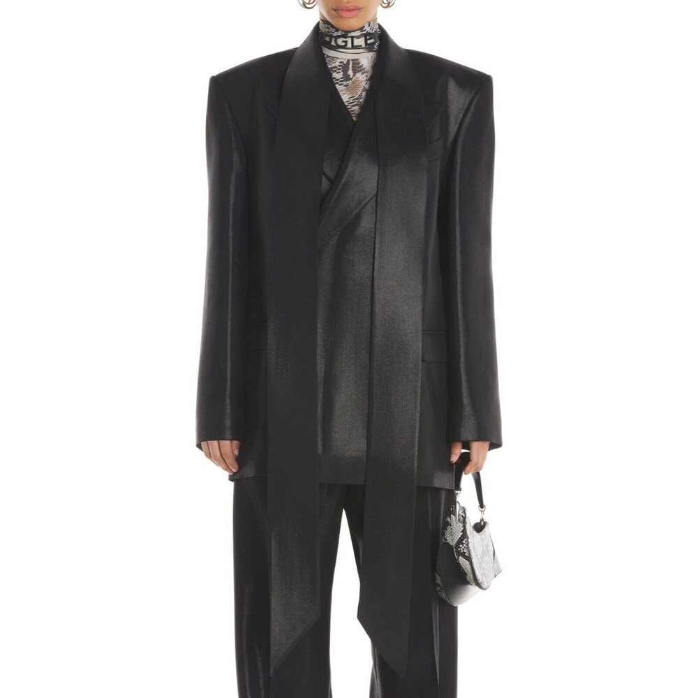 $2550 Authentic MUGLER Womens Oversized Scarf Blazer Jacket Black Size 38 / US 6
